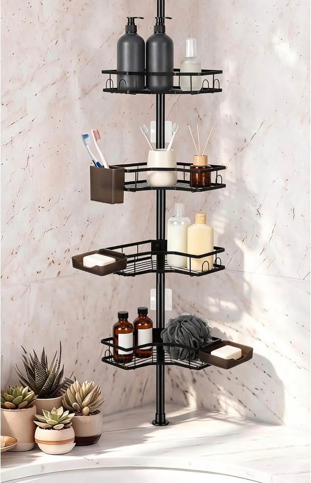 Reference product photo: New Black 4-Tier Tension Pole Corner Shower Caddy