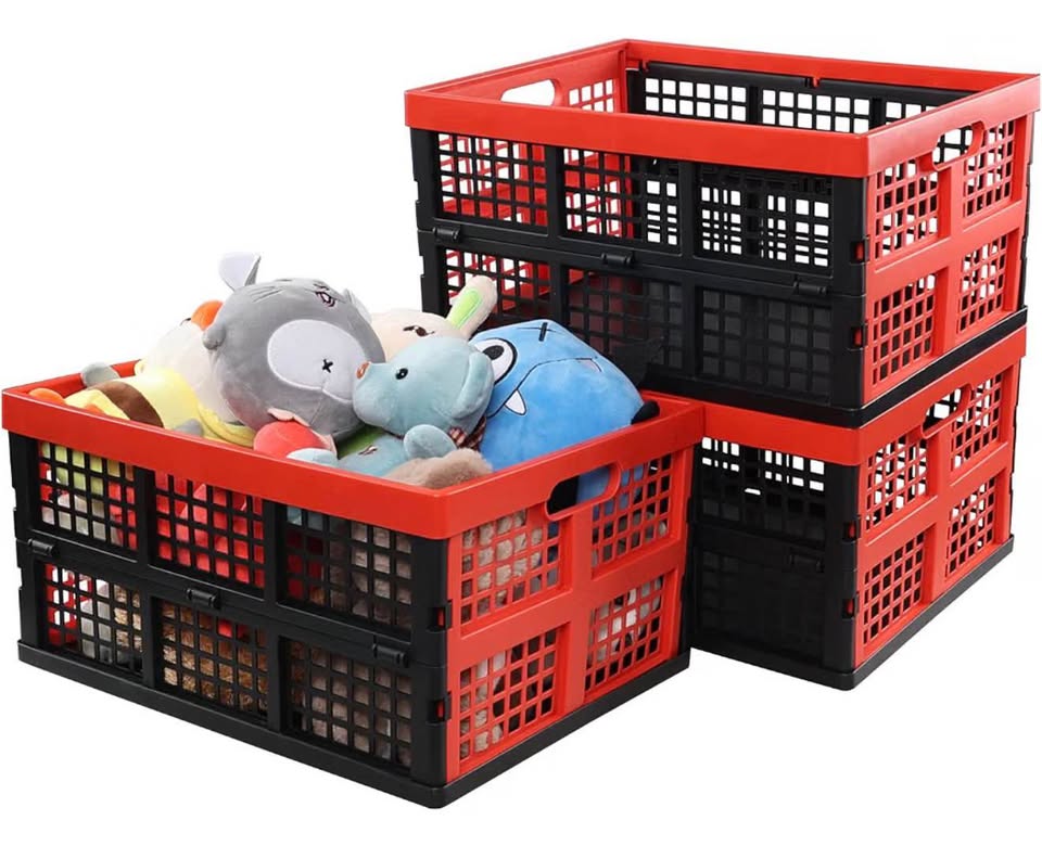 Red and Black Collapsible Storage Crates – Set of 3