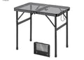 Adjustable-height folding black mesh camping table