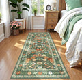 Green Floral Runner Rug – 2 × 6 ft