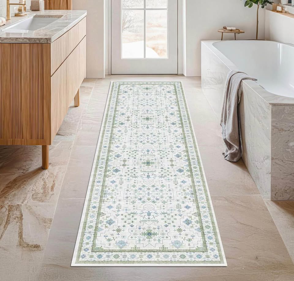 Green and Blue Patterned Runner Rug – 2 × 6 ft
