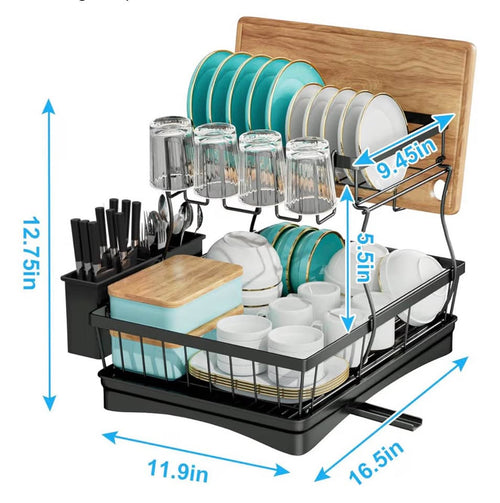 2-Tier Dish Drying Rack with Drainboard